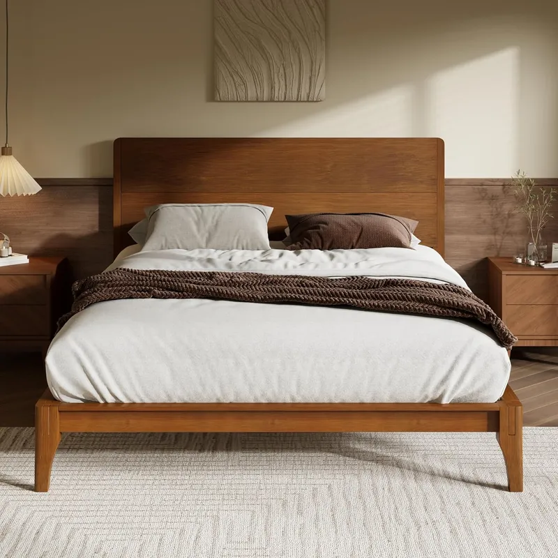 Merax Bamboo Platform Bed, Warm Brown