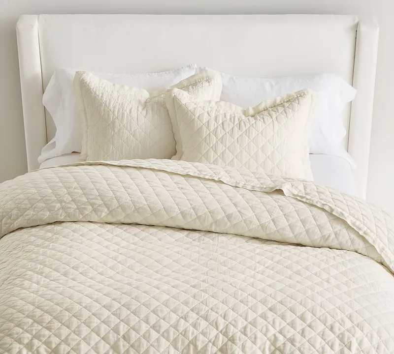 Pottery Barn Belgian Flax Linen Diamond Quilt