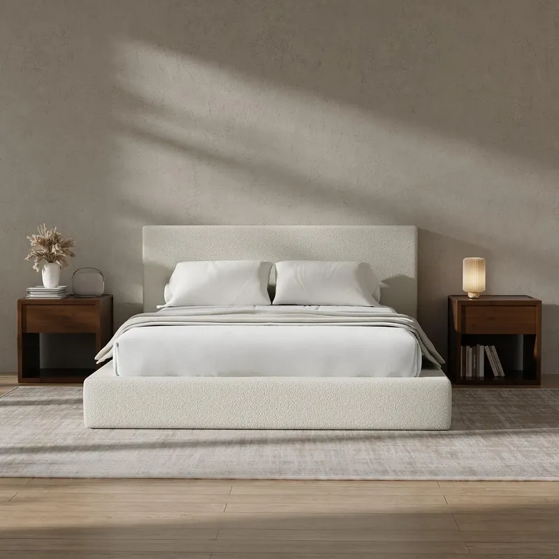 RECCI AirFrame Upholstered Bed, Cream Boucle