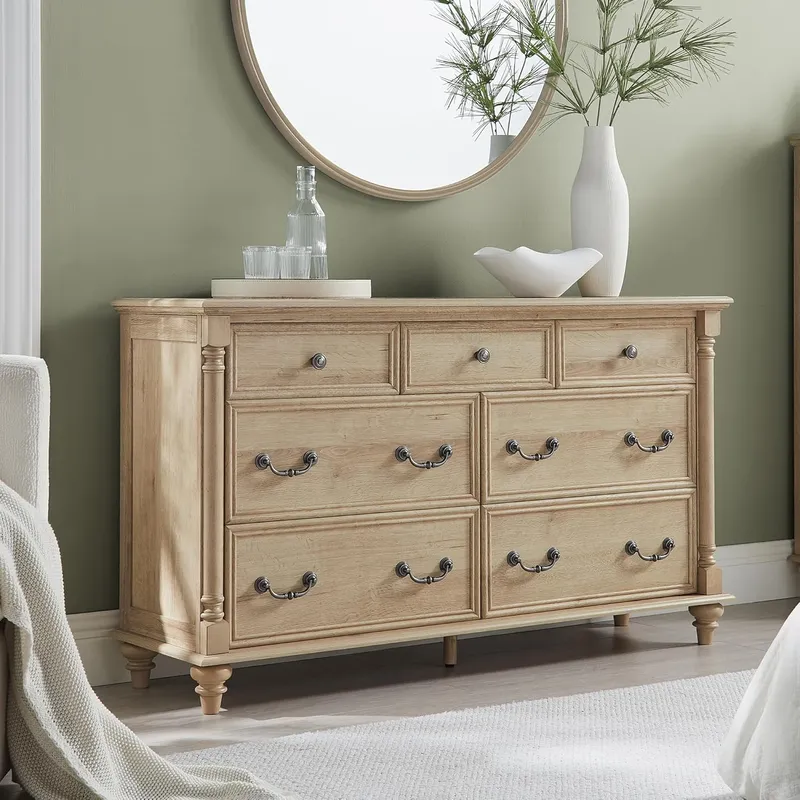 T4TREAM 7-Drawer Dresser, Natural Oak